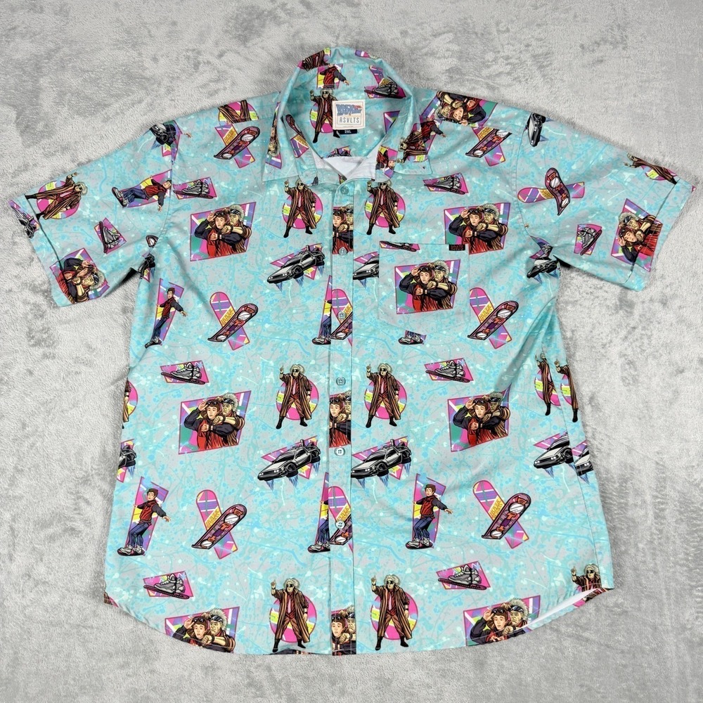 RSVLTS Mens 2XL Back to the Future Short Sleeve Button Down Shirt